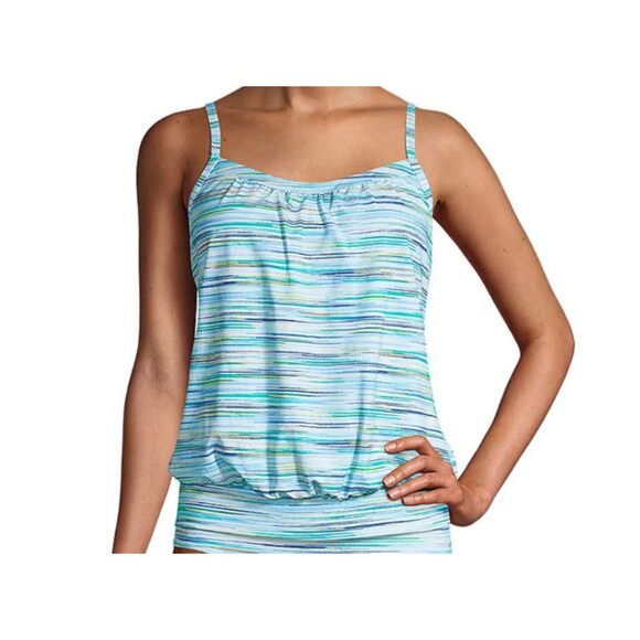 LANDS' END SWIMSUIT 6 DDD BLOUSON TANKINI Paradise Aqua Space Dye & swim skirt 4 - Picture 1 of 8